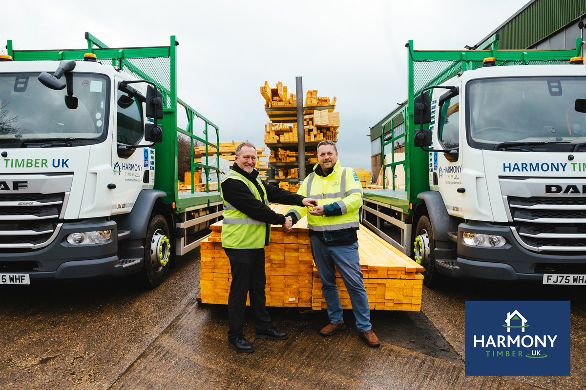 harmonytimberuk's tweet photo. We’re delighted to take delivery of two new bespoke Roof Truss Delivery HGVs, built and supplied in collaboration with @Alltruckplc.

Designed specifically to support the safe and efficient transport of our timber engineered product range, including Timber Frame, Roof Truss... https://t.co/x7Ks9cv2N9
