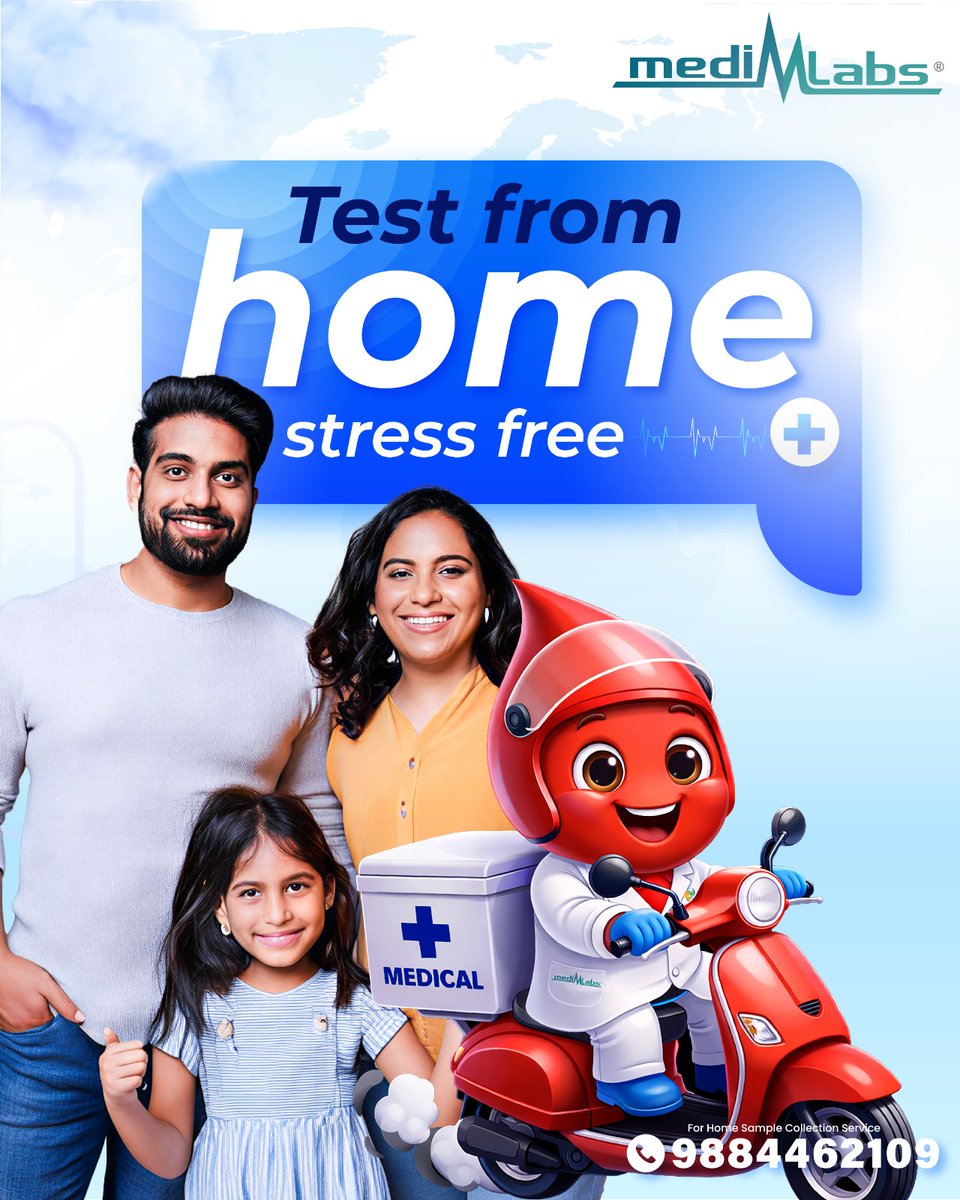 MedilabsS's tweet photo. Book your tests from home easily. Safe and convenient collection service.

For bookings &amp; home collection - 9884462109

#HomeCollection #EasyCare #Medilabs #DiagnosticLab #HealthAwareness #StayHealthy #ChennaiHealthcare https://t.co/nPVcFsZu73