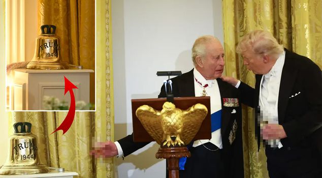 Троллинг 99 левела .
Король подарил Трампу колокол с уже утилизированной британской подлодки  TRUMP . "Позвоните  в него , если мы понадобимся", - сказал Карл  на ужине в его честь .