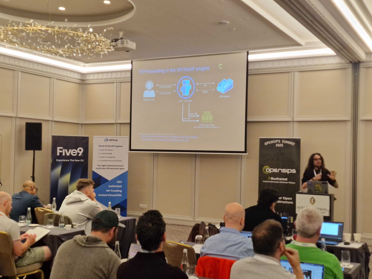 opensips's tweet image. #OpenSIPSSummit 2026, Day #2
Lorenzo Miniero @ @meetecho 
Using RTP Forwarders to process Janus SIP streams externally 
#sip #voip #rtc #opensource #telecom