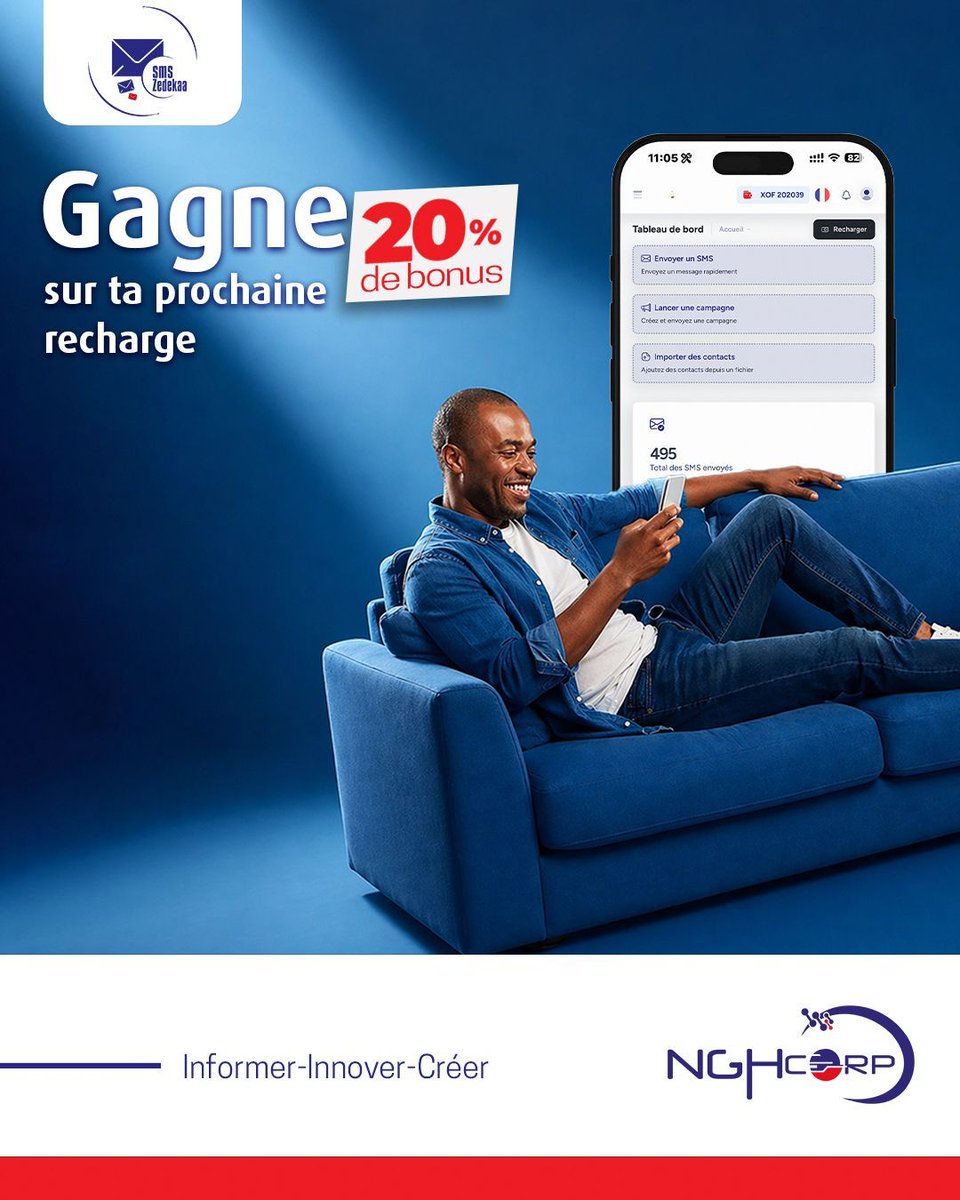 NGHCorporation's tweet image. Vos crédits SMS sont-ils prêts pour vos prochaines campagnes ?🤔
La promo 20% sur la recharge SMS est toujours active chez #NGH CORP.
Ne laissez pas vos clients sans nouvelles.
Votre campagne commence ici👉 bit.ly/nghcorp

#SMSMarketing #BulkSMS #SMSA2P #Growth #Business
