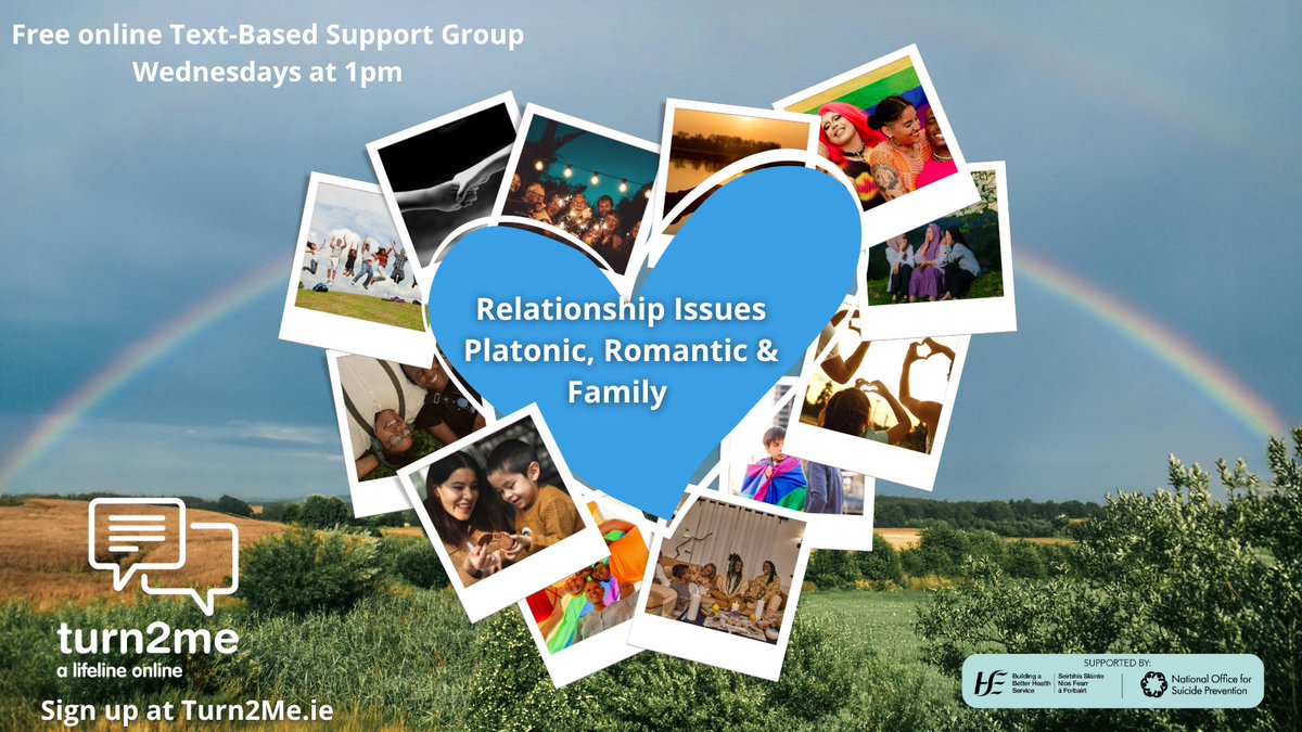 Turn2me's tweet image. Our Relationships Issues support group is on at 1-pm on Wednesdays. 
Sign up for free online, text-based support at Turn2Me.ie
#relationships #support #family #alifelineonline #mentalhealth #friends #Turn2Me