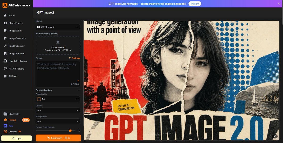 AIEnhancerHQ's tweet photo. Prompt Optimization ✅ Advanced controls for Aspect Ratio, Quality, and Background
Unleash your creativity and make your visual masterpieces today! 👇 🔗 Try it here: https://t.co/PTGJ2jy0Ko
#AIEnhancer #GPTImage2 #AIArt #AIGenerator #CreativeAI #DigitalArt https://t.co/FW3aJ3VPg3