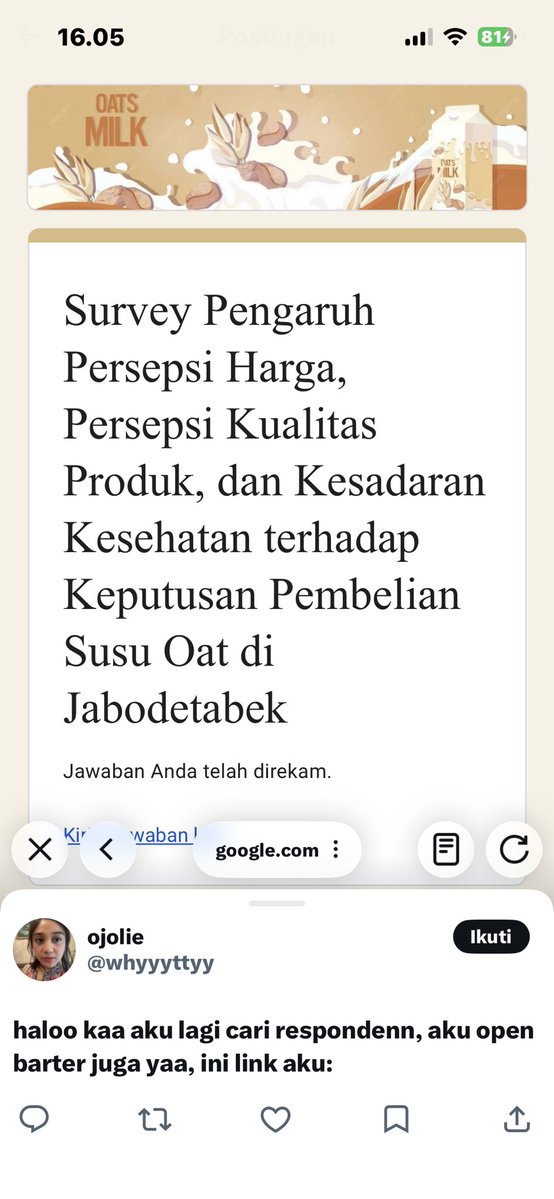 ayo barter isi kuisioner🥺・₊✧ ༘ ⋆🌷 tweet media