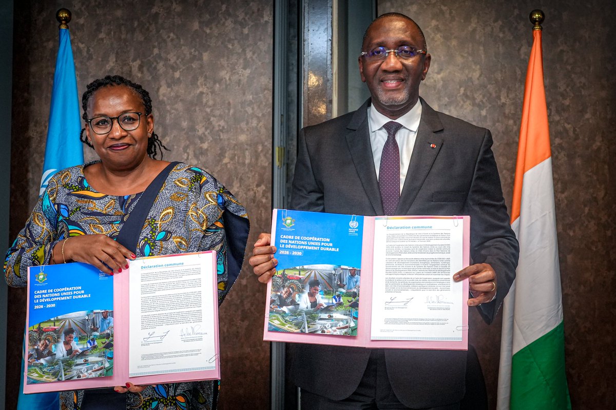 ONU_CIV's tweet photo. ✍️ C’est fait !
🇨🇮🇺🇳 Le @Gouvciofficiel et @ONU_CIV ont lancé leur Cadre de Coopération 2026‑2030, aligné sur le nouveau Plan National de Développement.

💰 ➕ d’1 milliard USD pour accélérer les #ODD et renforcer l'impact sur la vie des populations.

➡️ https://t.co/THXj54dHa9 https://t.co/GOwssGjIKq