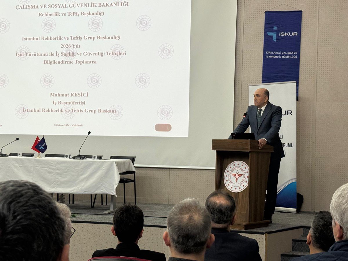 csgbrtb's tweet photo. İstanbul Rehberlik ve Teftiş Grup Başkanlığı ile Kırklareli Ticaret ve Sanayi Odası (KTSO) iş birliğinde 28 Nisan 2026 tarihinde “İşin Yürütümü ile İş Sağlığı ve Güvenliği Teftişleri” hakkında bilgilendirme toplantısı düzenlendi. https://t.co/Z3821iWeeK