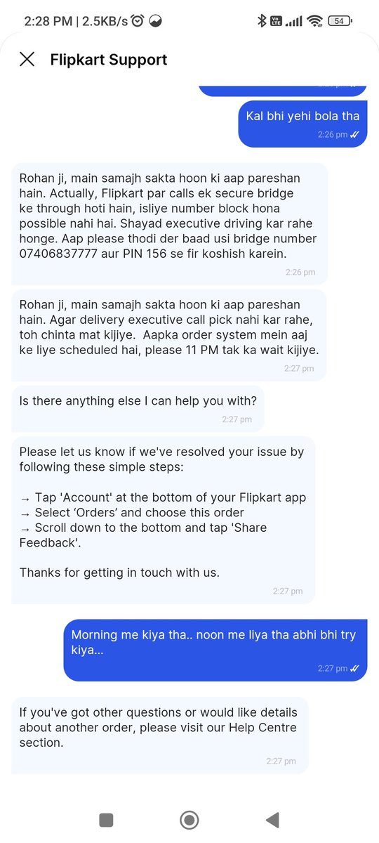Rrohanm's tweet photo. @flipkartsupport @nch1915 @consaff
@jagograhakjago
Facing worst service from Flipkart. Delivery agent is coming but not delivering, blocked my number. Customer support just ends chat without solving. Totally unacceptable. https://t.co/nfYymA4aVU