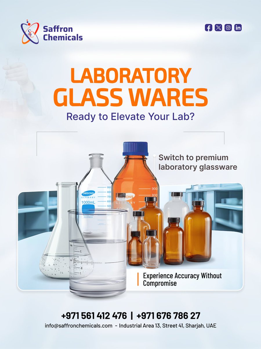 saffronchemical's tweet image. Upgrade your lab with precision you can trust. 🔬✨

Discover premium laboratory glassware designed for accuracy, durability, and performance. 

📞 +971 561 412 476 
saffronchemicals.com

#Laboratory #Glassware #LabEquipment #ScientificTools #Research
