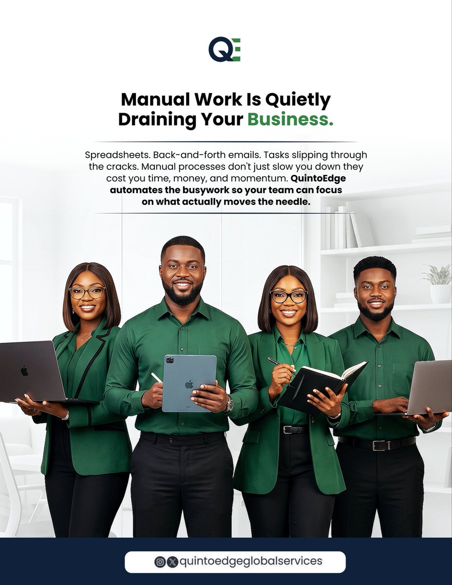 quintoedge's tweet photo. Stop the drain. Start the growth. 
Manual work costs more than just time…it costs momentum. Let QuintoEdge automate the busywork so you can focus on what matters.

#quintoedge #quintoedgegbltd #brandstrategy #brandconsultancy #websitedesigner https://t.co/JvJX0fpruq