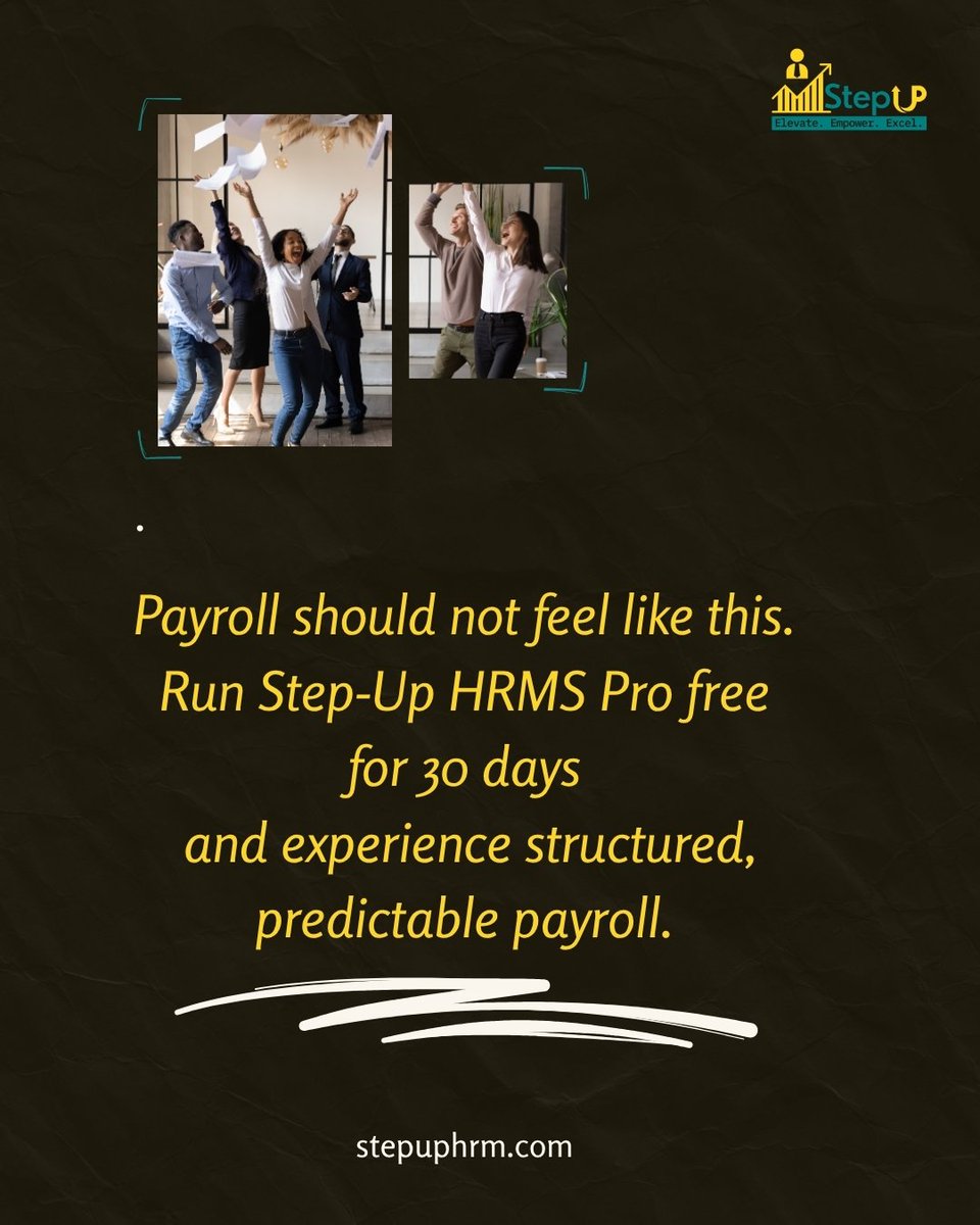 Stepup_HRMS's tweet photo. Salary week reveals your system.

If payroll feels tense and uncertain, the problem is not effort.

It is structure.

Run Step-Up HRMS Pro free for 30 days.

https://t.co/nIK0NMTPjM https://t.co/tcdpn4m7vE