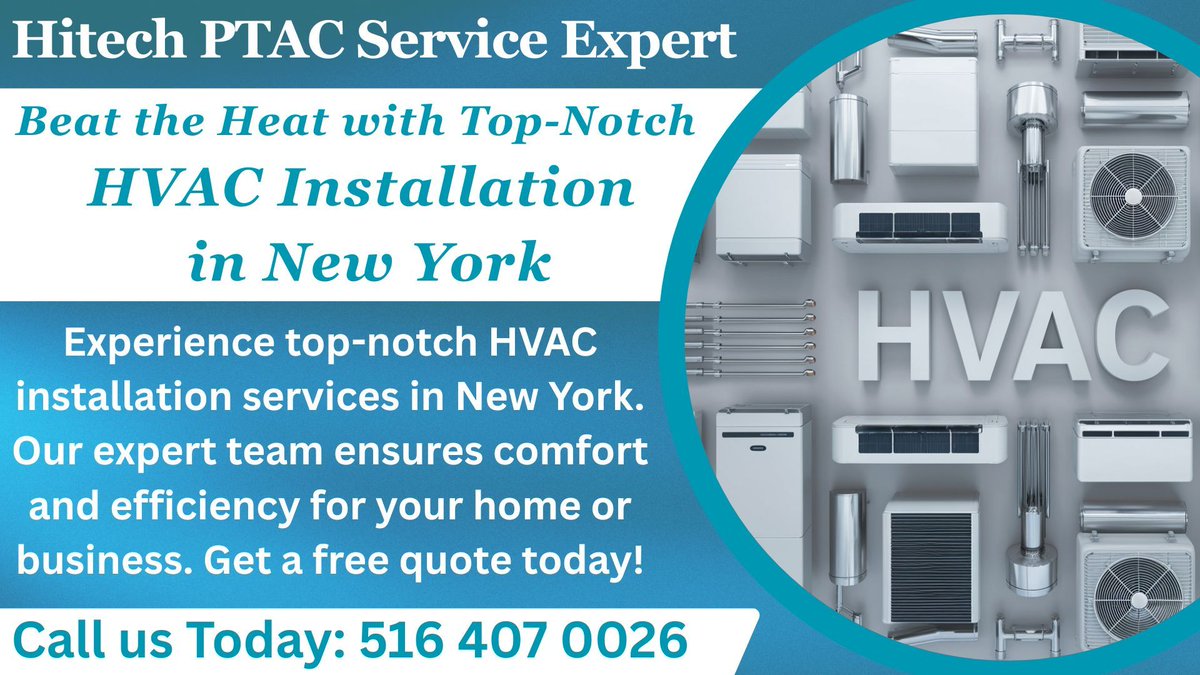 nychitechptac's tweet image. Stay cool in summer and warm in winter! We offer professional HVAC installation in New York. Trust us for quality service and great prices. Call us: 516 407 0026 or visit: hitechptacexpert.com
#AirConditioning, #ACService, #HVAC, #CoolingSolutions, #ACRepair, #ACInstallation
