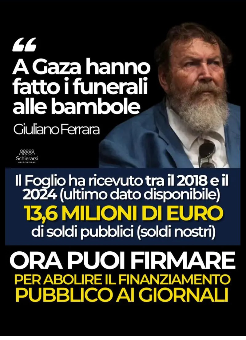 Basta pagarli per mentirci
Per chiedere l'abolizione dei finanziamenti pubblici ai giornali.
#BastaSoldiAiGiornali 
Firma firmereferendum.giustizia.it/referendum/ope…