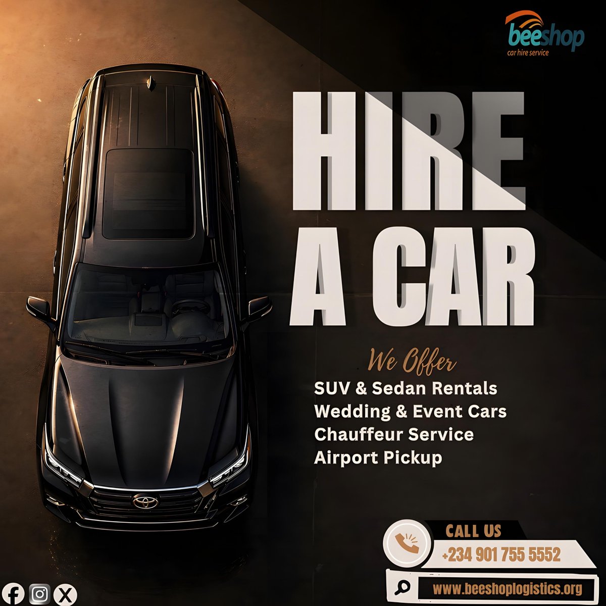 beeshoplogistic's tweet photo. Your journey, well handled. From SUV &amp; sedan rentals to wedding cars, chauffeur service, and airport pickups. Experience comfort and reliability every step of the way_Beeshop Logistics https://t.co/gj9KEufE3U
