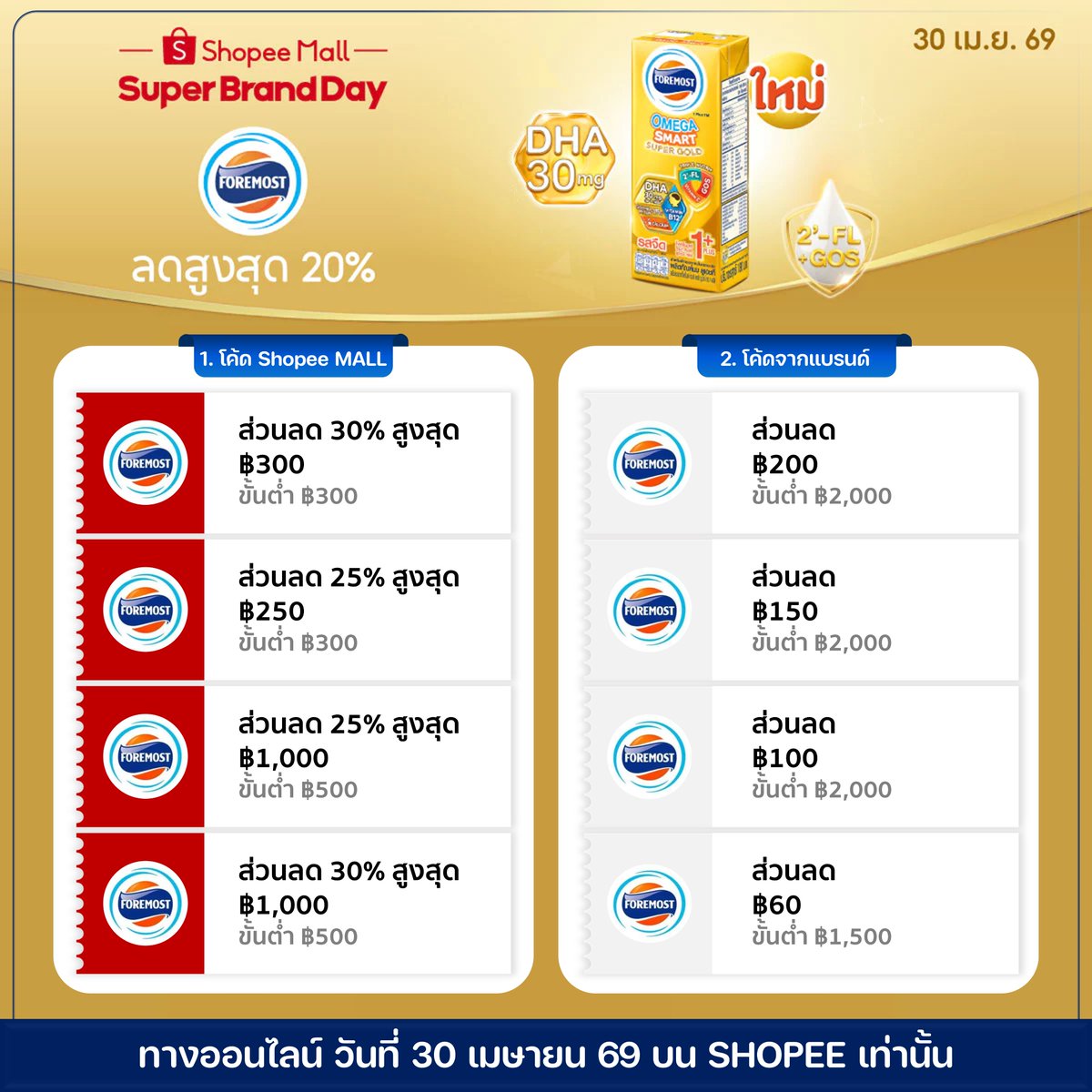 PRODEEPROMOTION's tweet image. [30 เม.ย.]🥛Foremost Super Brand DAY
คุณแม่เตรียมตุนนมรับเปิดเทอม
พิกัดร้าน 👉 s.shopee.co.th/9KeUNFLby9
พิกัดแคมเปญ 👉 s.shopee.co.th/9pakyAJhxG

#ShopeeTH #Foremost