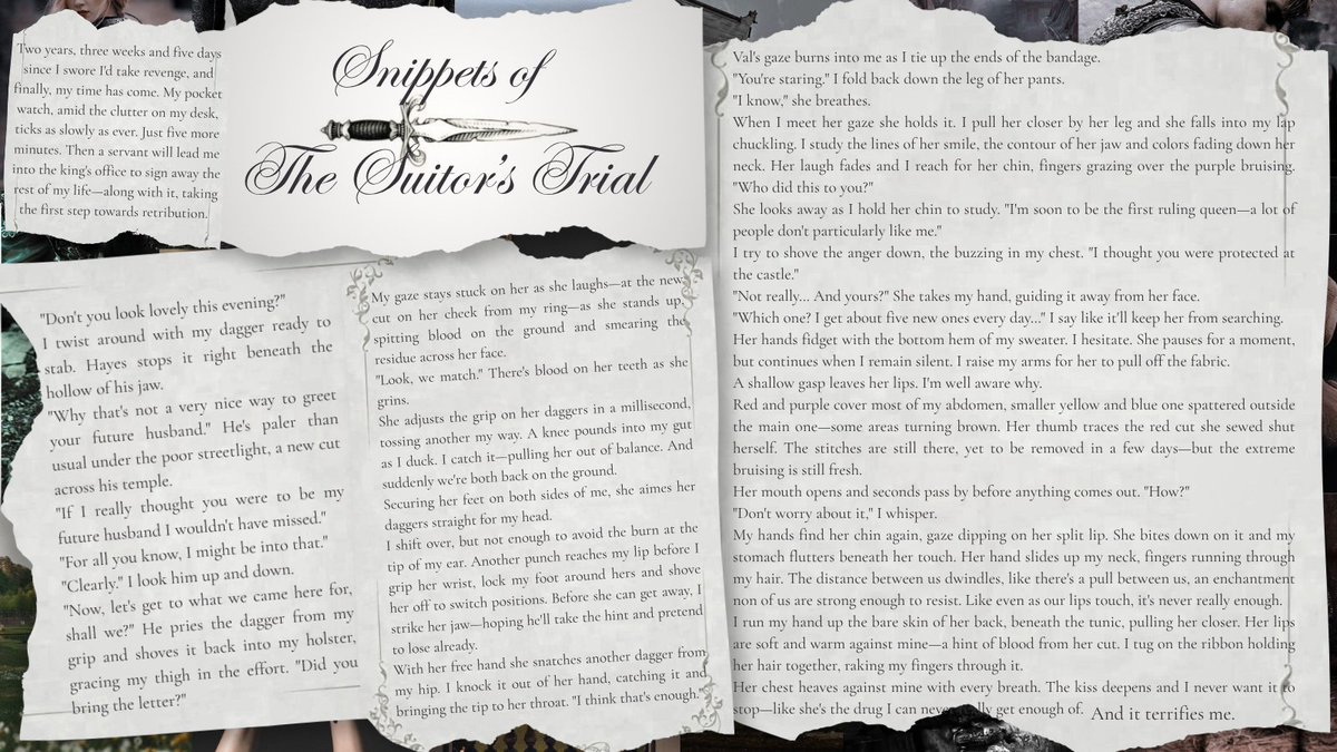 eliserustoen's tweet image. House of the Dragon x The Bachelorette in THE SUITOR'S TRIAL
A NA political fantasy with

✨ Enemies to lovers
⚔️ Deadly challenge
👁️ A lethal FMC (&amp;amp; MMC)
🌷Formal balls
👑 Low historical fantasy
🗡️ 1880's inspired, but daggers and swords

#questpit #W #NA #F

(Editing, 135k)