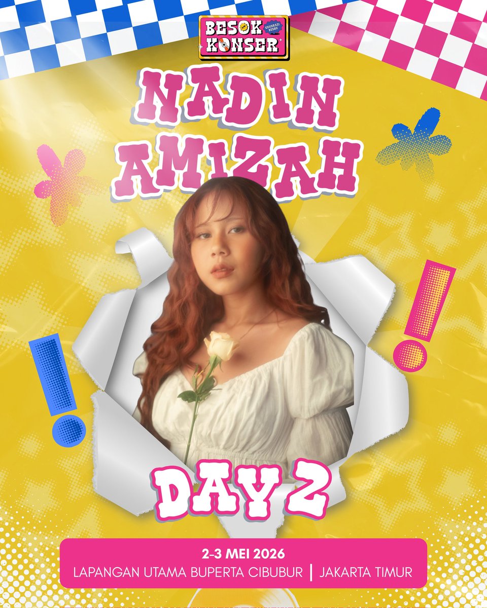 __messes's tweet photo. Messes Jakarta!!!

Nadin bakal tampil di Besok Konser 2026 di Day 2! 🤩

Udah siap ketemu Nadin? Tiketnya udah pada aman belum nih? 👀

Yuk, amanin tiketnya sekarang biar bisa seru seruan bareng!!

📍Lapangan Utama Buperta, Cibubur
🗓️ 3 Mei 2026 https://t.co/tmwhiA1r7a