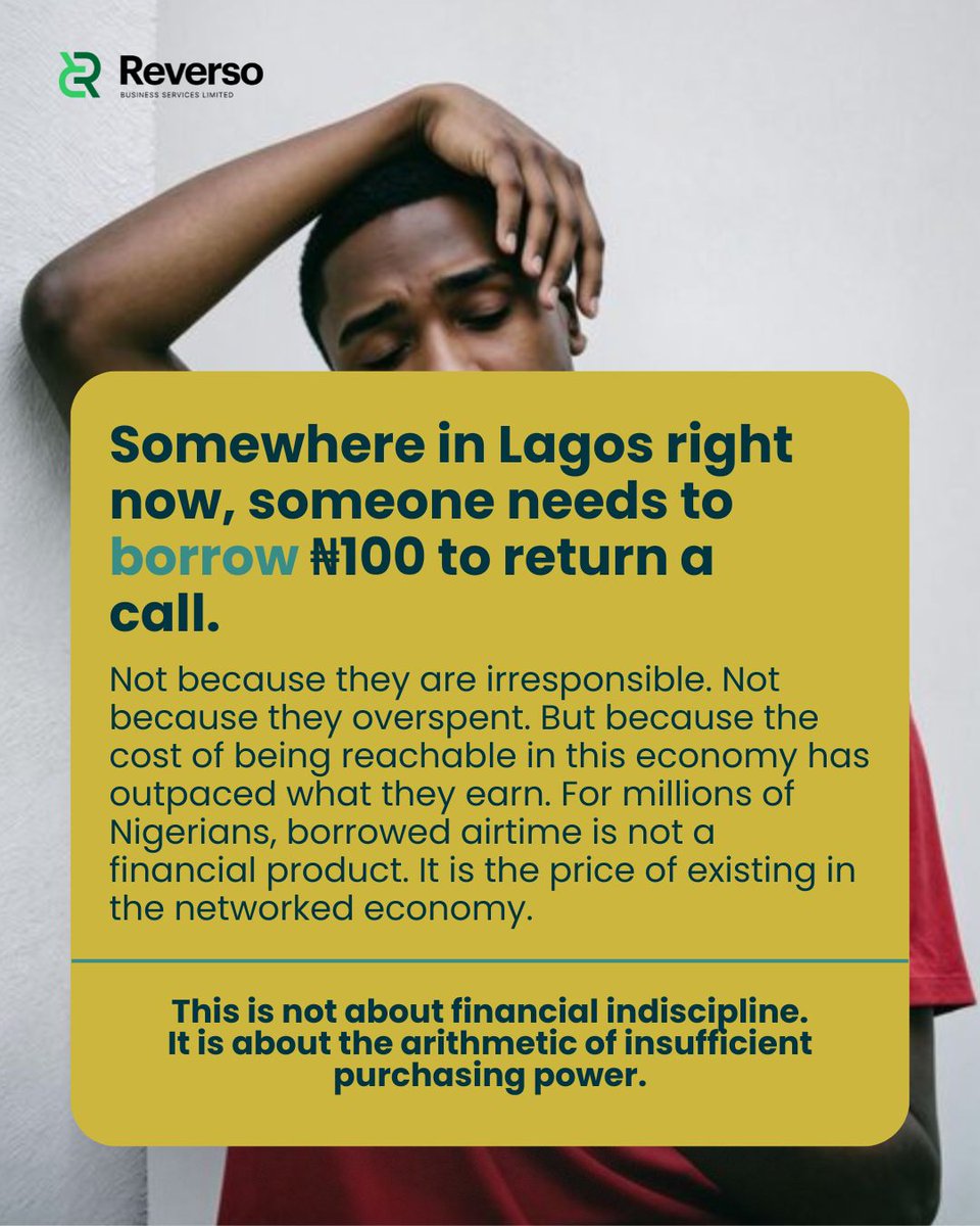 ReversoLimited's tweet photo. Policy risk is not always in what a regulation says.
It is in what it disrupts.

When airtime lending stopped, millions did not lose a feature. They lost a bridge to stay connected. https://t.co/6jl09MrBVG