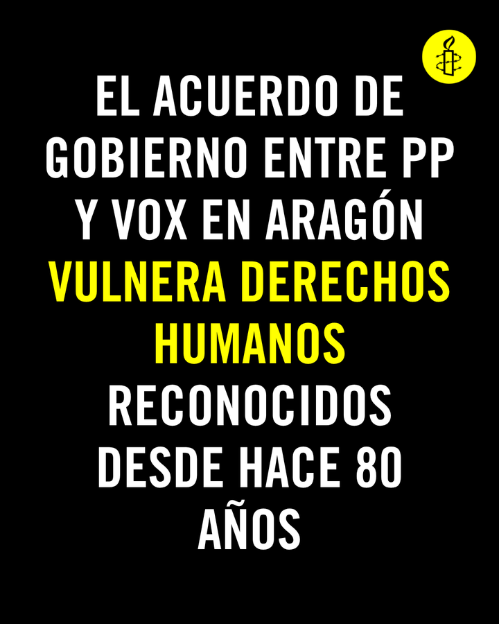 ailarioja's tweet photo. ‼ Denunciamos que el acuerdo de Gobierno entre
@ppopular y @vox_es en @GobAragon , de ponerse en práctica, vulnerará derechos humanos reconocidos internacionalmente desde hace 80 años. La Declaración  de los #DDHH proclama que toda persona tiene los mismos derechos y libertades. https://t.co/EJLlIJEKbd