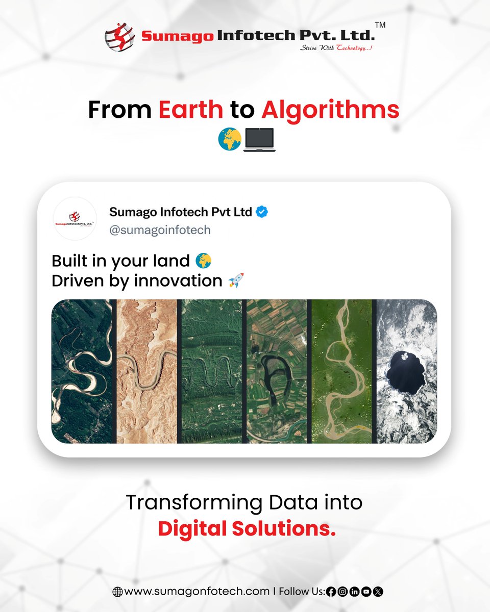 SumagoInfotech2's tweet image. 🌍 From Earth to Algorithms 💻

Built in your land.  
Driven by innovation.  
Delivered with excellence.
Transforming real-world data into powerful digital solutions that drive the future.

Tag a tech enthusiast 👇

#FromEarthToAlgorithms #SumagoInfotech #DigitalTransformation