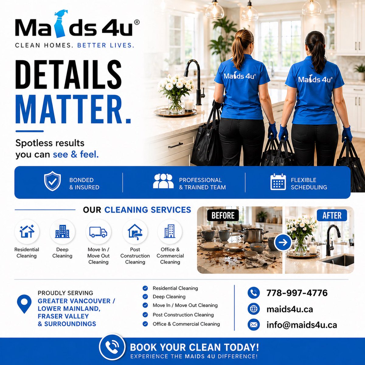 maids4ucanada's tweet photo. From deep cleaning to move-in / move-out cleans, post-construction detailing, residential homes, and commercial spaces — we make sure every corner is spotless and every detail is handled.

778-997-4776 https://t.co/QYOHpLacxu  info@maids4u.ca

#Maids4u #DeepCleaning #MoveOut https://t.co/4ISB8JYkwo