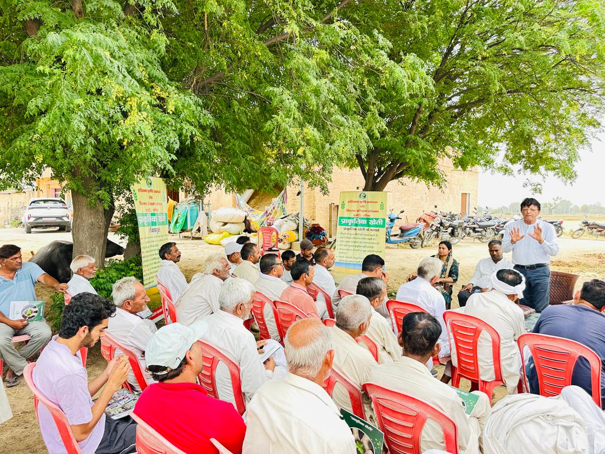 HDarpan9504's tweet image. 🌿 One-day Natural Farming training held at Dhansu, Hisar by HAMETI. Farmers learned sustainable, eco-friendly, and low-cost farming methods to improve soil health and reduce chemical use. 🌱🚜#NaturalFarming #HaryanaFarmers #AgriTraining