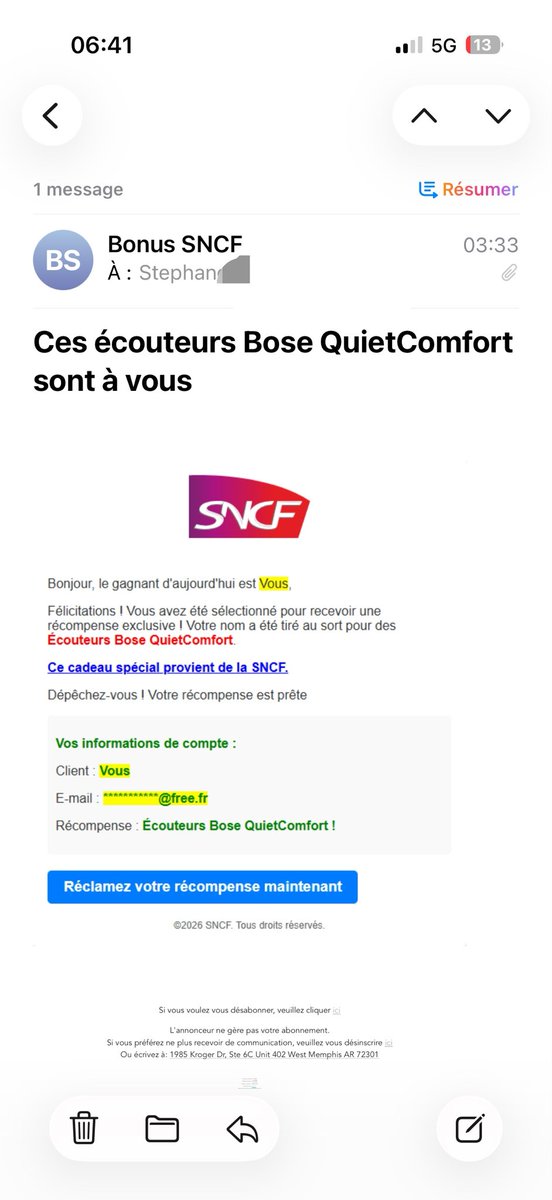 Stephane_SNCF's tweet image. Attention @GroupeSNCF @SNCFVoyageurs ne vous offrirons pas des @Bose 
 Ce logo n’est même plus utilisé depuis 2011 #scam 
En plus m’envoyer ça à moi 😂😂😂😂