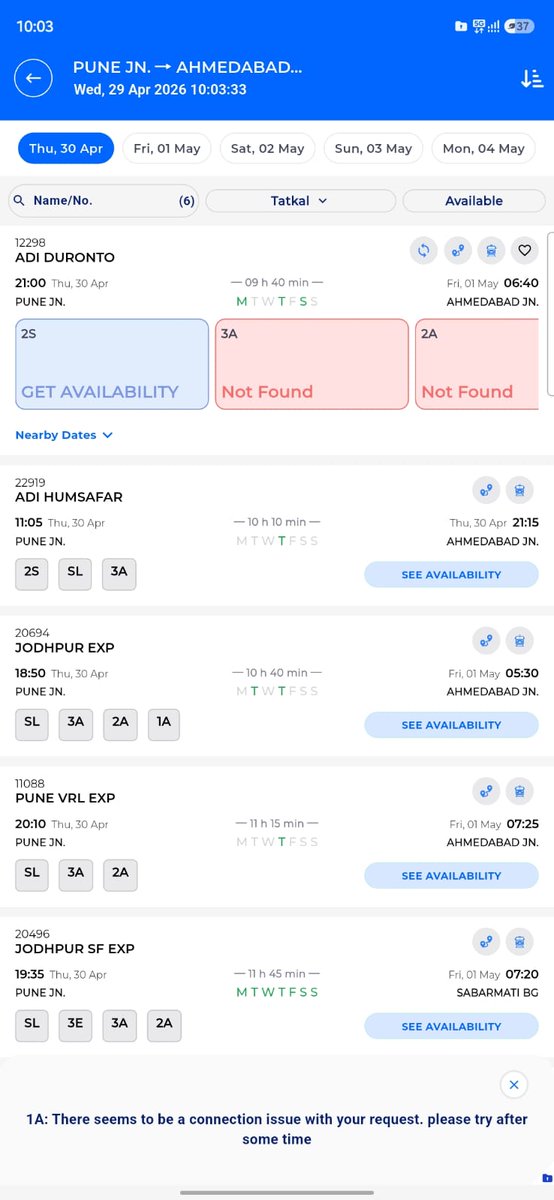 KnownLogic's tweet photo. @IRCTCofficial @irctc_app @indianrailway__ @BandBajateRaho1 @aajtak New scam by IRCTC tatkal at sharp 10, U will get an error of not found and after continuous trying you get to see all seats are booked with 8-10 waiting list! If its server error how can all tickets gets booked https://t.co/SgpBb2GGFp