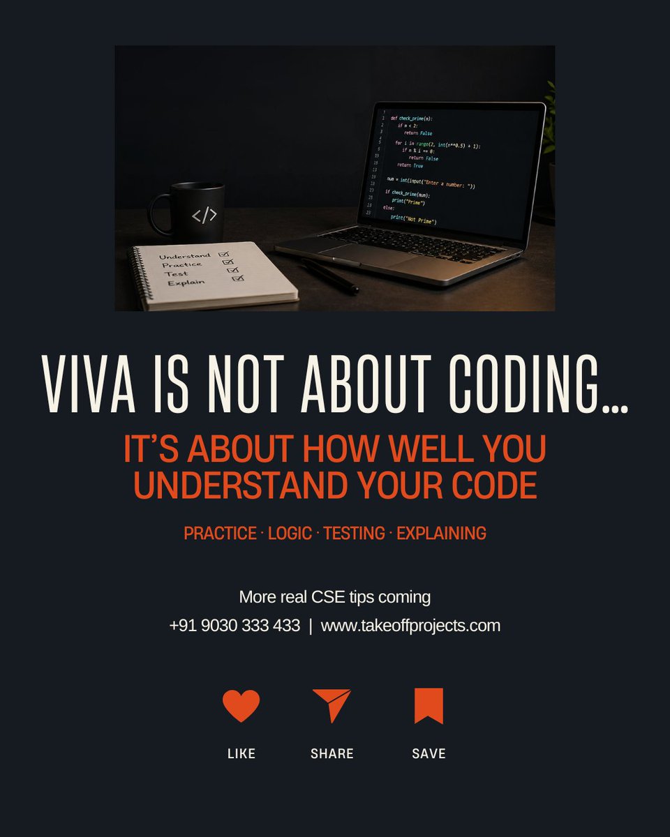 takeoffedugroup's tweet image. Most students don’t struggle with coding…
they struggle with how to learn it right 😅

This carousel breaks it down in a simple way 👇
📞 +91 9030 333 433
🌐 takeoffprojects.com

#CSEStudents #CodingTips #ProgrammingLife #BtechLife #LearnCoding #TakeoffEduGroup