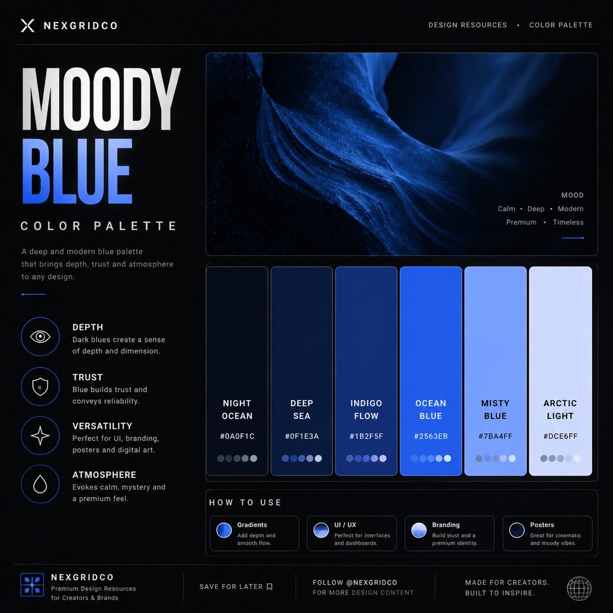 nexgridco's tweet photo. moody blue color palette for premium modern designs https://t.co/VxLXAbGvpN