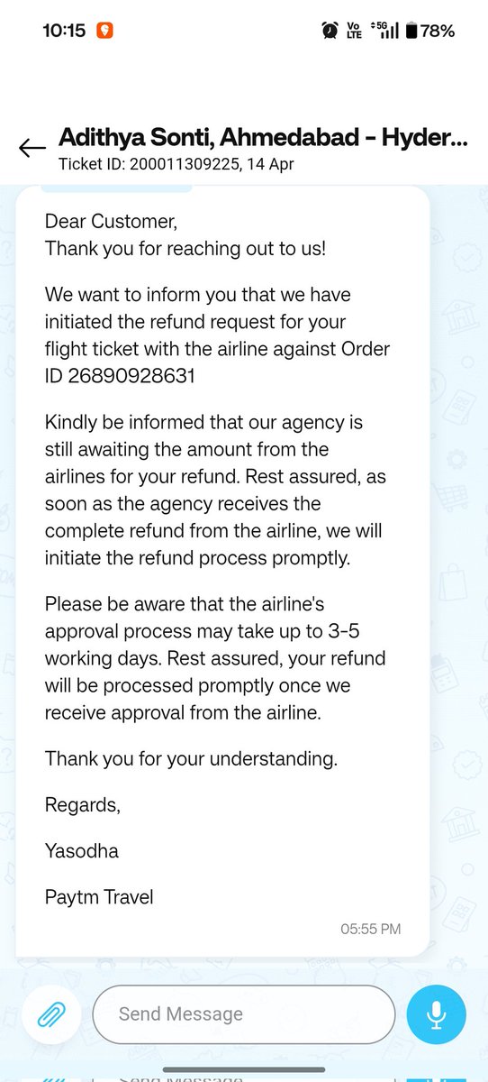 Proudtobeafano1's tweet image. @SpiceJet @Paytm passing blame while my refund for cancelled flight (PNR UY5PYI, 14 Apr) is stuck for weeks.

This violates DGCA rules.

If not resolved immediately, filing formal complaint on AirSewa.

Stop harassing customers. #RefundPending #SpiceJet #Paytm