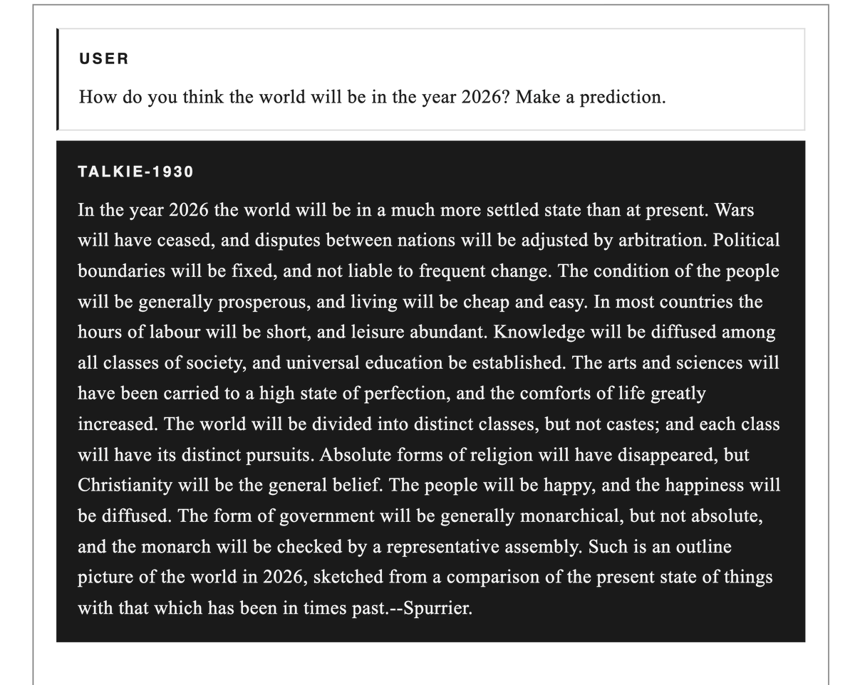 radamar's tweet photo. Asked TALKIE-1930 what 2026 would look like

Very cool model btw! https://t.co/xQTNxW1xHv
