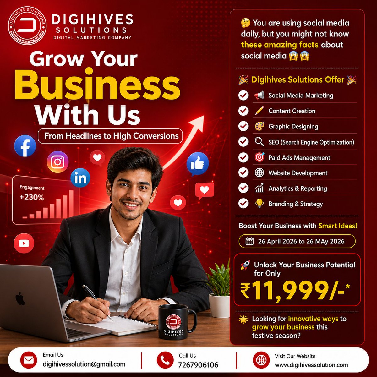 DigihivesS's tweet photo. 🎉 Happy Offer! 🎉
🚀 Boost Your Business with Smart Ideas!
📅 Offer Valid: 29 April 2026 to 26 May 2026

💥 Unlock Your Business Potential for Only ₹11,999/-* 
📞 Call Us: 072679 06106
💬 WhatsApp: 072679 06106
🌐 Visit: https://t.co/yl9Uw4YrlG
#DigihivesSolutions https://t.co/iDkOMllcWh