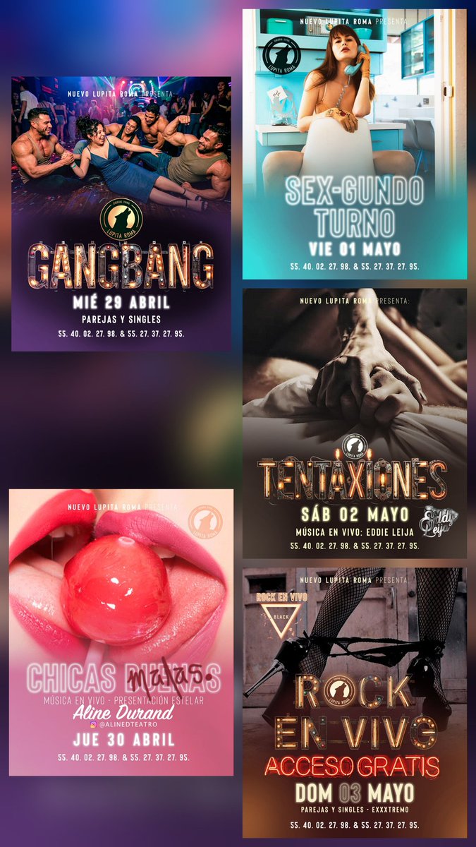 LupitaRomaSw's tweet image. Esta semana tenemos más días de diversión para ti 🤩

Mier: Gangbang 
Juev: Chicas Malas
Vier: Sex-Gundo Turno
Sab: Tentaxiones 
Dom: Rock en vivo 

Ven a festejar el día del niño disfrutando como adulto 

📲 55 4002 2798