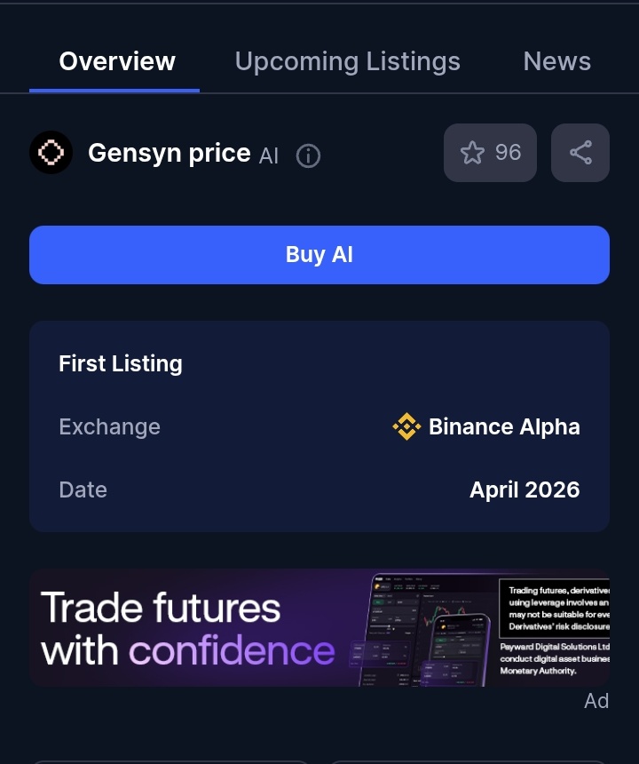 .<a href="/gensynai/">gensyn</a> just announced the date 😳
It's 29 April today

only these exchanges confirmed 

-coinbase
- kraken 
- mexc

Still not announced by bithumb 
(but we see the on-chain activity 
they will list soon)

coin market showing listing on binance alpha👀
but their mod clearly