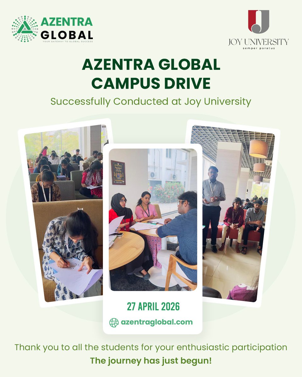 azentraglobal's tweet image. Azentra Global Campus drive Successfully Conducted at Joy University!

#CampusDrive #Inauguration #azentraglobal
[Campus Drive, Joy University, Hiring]