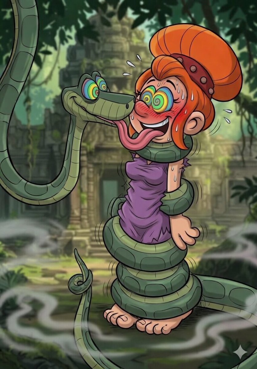 OzzyZapp24751's tweet photo. @martinez_r53033 Here's more of Petula from The Smurfs cartoon crossover with Kaa the snake from The Jungle Book hypnotized wrapped up coils squeezed animated movie https://t.co/N3ADCCj7yD