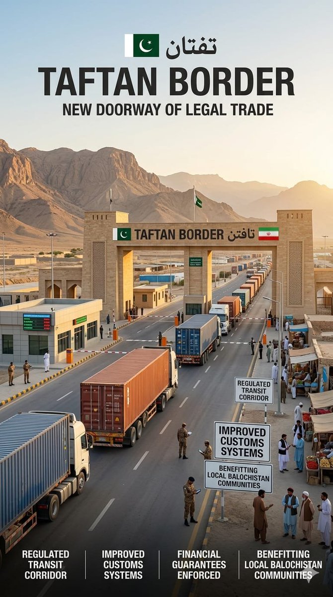 Nimra54118's tweet photo. Taftan Border is becoming a key gateway for legal trade. Upgraded systems and stronger customs controls are ensuring secure, transparent trade while boosting local commerce in Balochistan.
#TaftanBorder #LegalTrade #Balochistan #PakistanTrade #TransitCorridor #EconomicGrowth https://t.co/VLgNV2x9zo