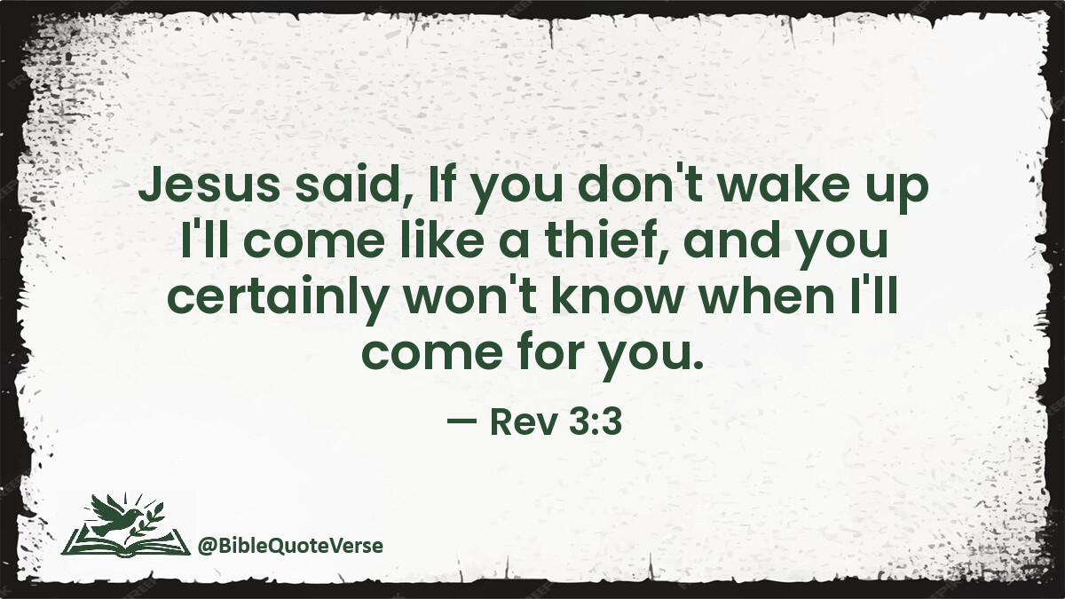 BibleQuoteVerse's tweet image. Jesus said, If you don't wake up I'll come like a thief, and you certainly won't know when I'll come for you. - Rev 3:3 #Bible