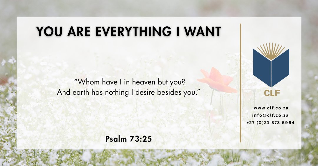 CLFund's tweet image. #DailyInspiration

You are everything I want

"Whom have I in heaven but you? And earth has nothing I desire besides you." Psalm 73:25