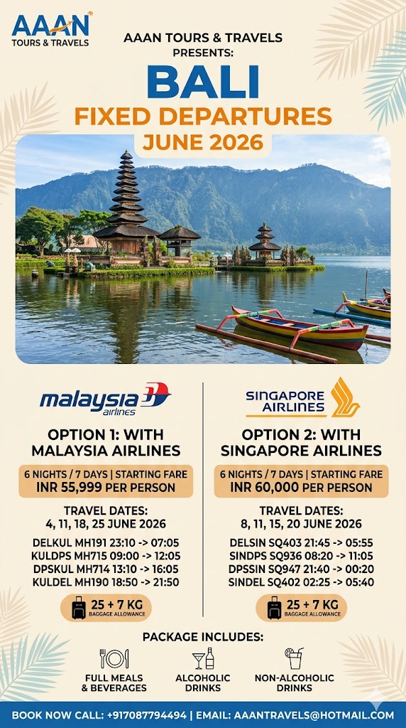 AAANTravels's tweet image. ON Public Demand, We Are Back With Bali, Indonesia Fixed Departures With Malaysia Airlines And Singapore Airlines 6N/7D

#balitour #bali #indonesia #tourpackage #newdelhi #india #aaantravels #travelsmart #Singaporeairlines #Malaysiaairlines