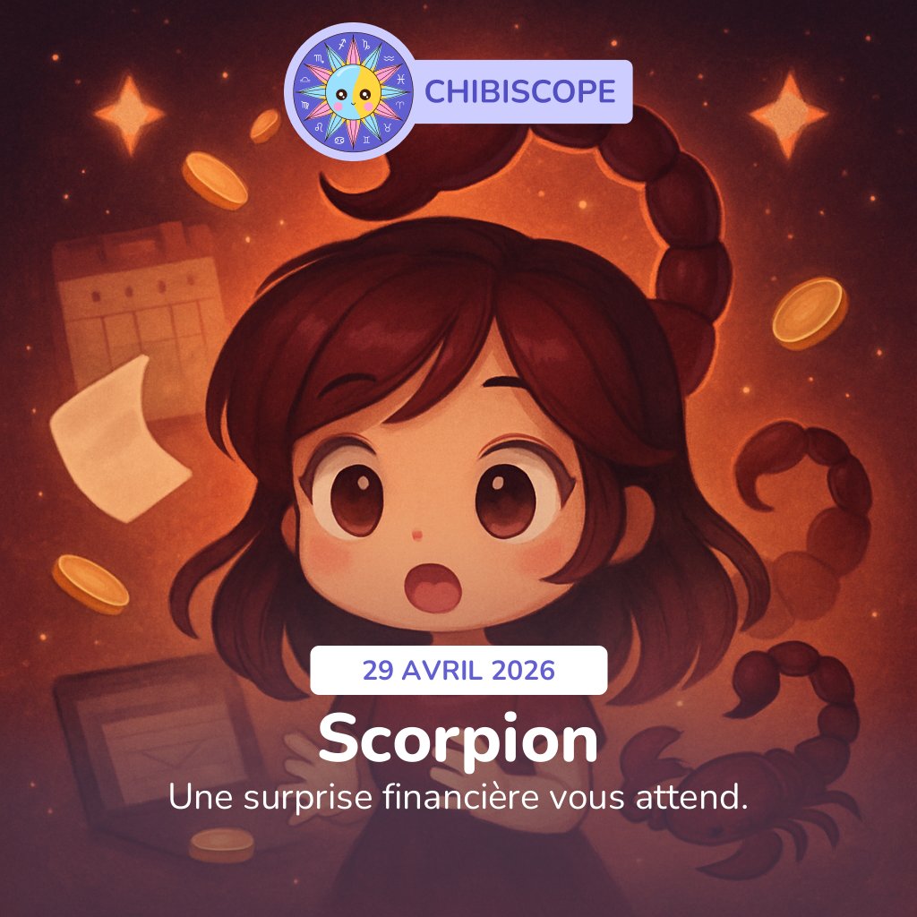 ChibiScope's tweet image. Balance ⚖️ Décisions aujourd'hui. Scorpion 🦂 Surprise financière inattendue. Lion 🦁 Prenez soin de vous. Bélier 🐏 Renforcez votre spiritualité.

#balance #scorpion #lion #bélier