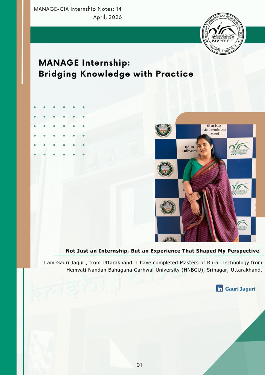 CiaManage's tweet photo. From learning to leadership I Internship Diary 14

"Success is not a destination, but the quality of the impact you leave on the ecosystem you serve."- Ms Gauri Jaguri, MANAGE-CIA Intern

Read full internship note: https://t.co/WcRwuQ18Cd https://t.co/BywIxK2WWc