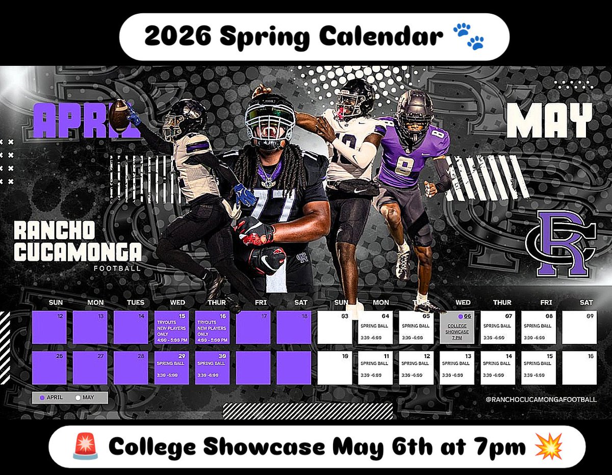 RCHSCougarsFB's tweet photo. Spring Forward Every Rep🐾
#WeAreRancho🖤💜 https://t.co/JJEJkIEMuN