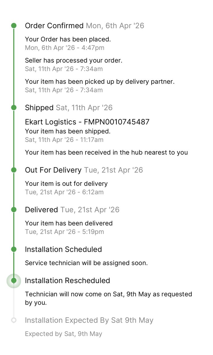 deepakdavid's tweet photo. @flipkartsupport @Flipkart ordered a AC on April 6 and got it delivered after 3 weeks almost  and installation takes 15 days after delivery and on top they say as requested by you. Please tell me who requested? Worst #flipkart https://t.co/678VKzUsJT