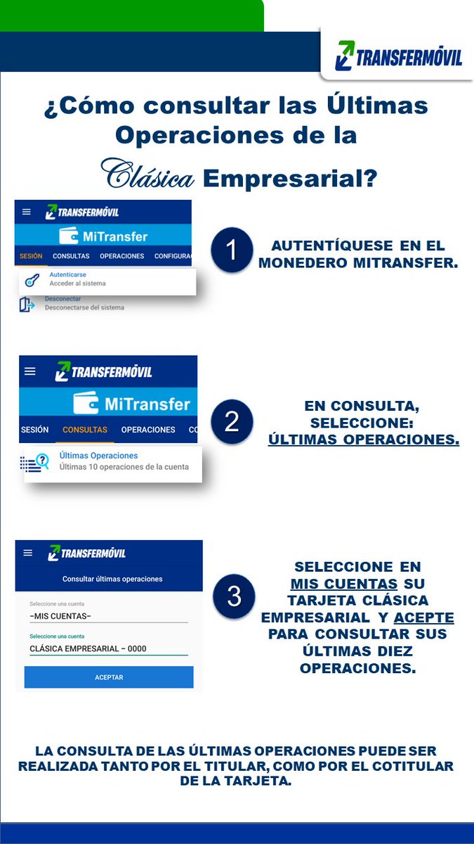 Orion1915's tweet photo. 💡 A través del monedero MiTransfer de #Transfermóvil 🇨🇺 puedes obtener las últimas operaciones de tu tarjeta Clásica Empresarial.
@ETECSA_Cuba 
@MINCOMCuba 
@TransfermovilS 
@transfermovilcu https://t.co/MpiQRzsXZg