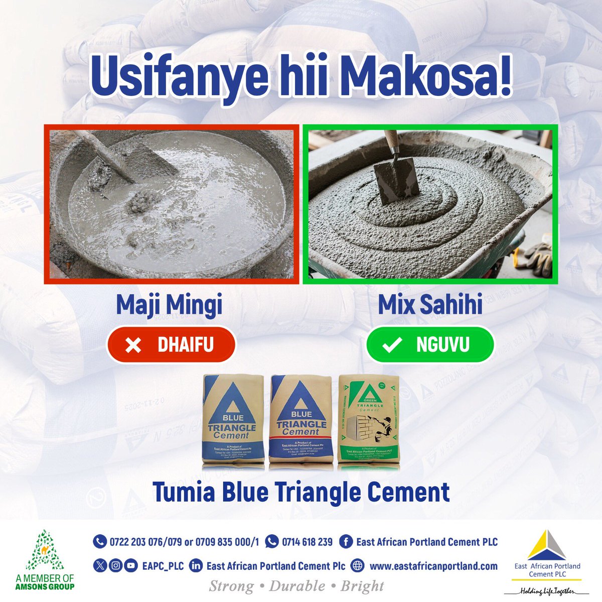 EAPC_PLC's tweet photo. Your construction projects deserve the right cement mix. For strong, durable and bright results, trust Blue Triangle Cement.

#bluetrianglecement #strongdurablebright https://t.co/true15jyMl