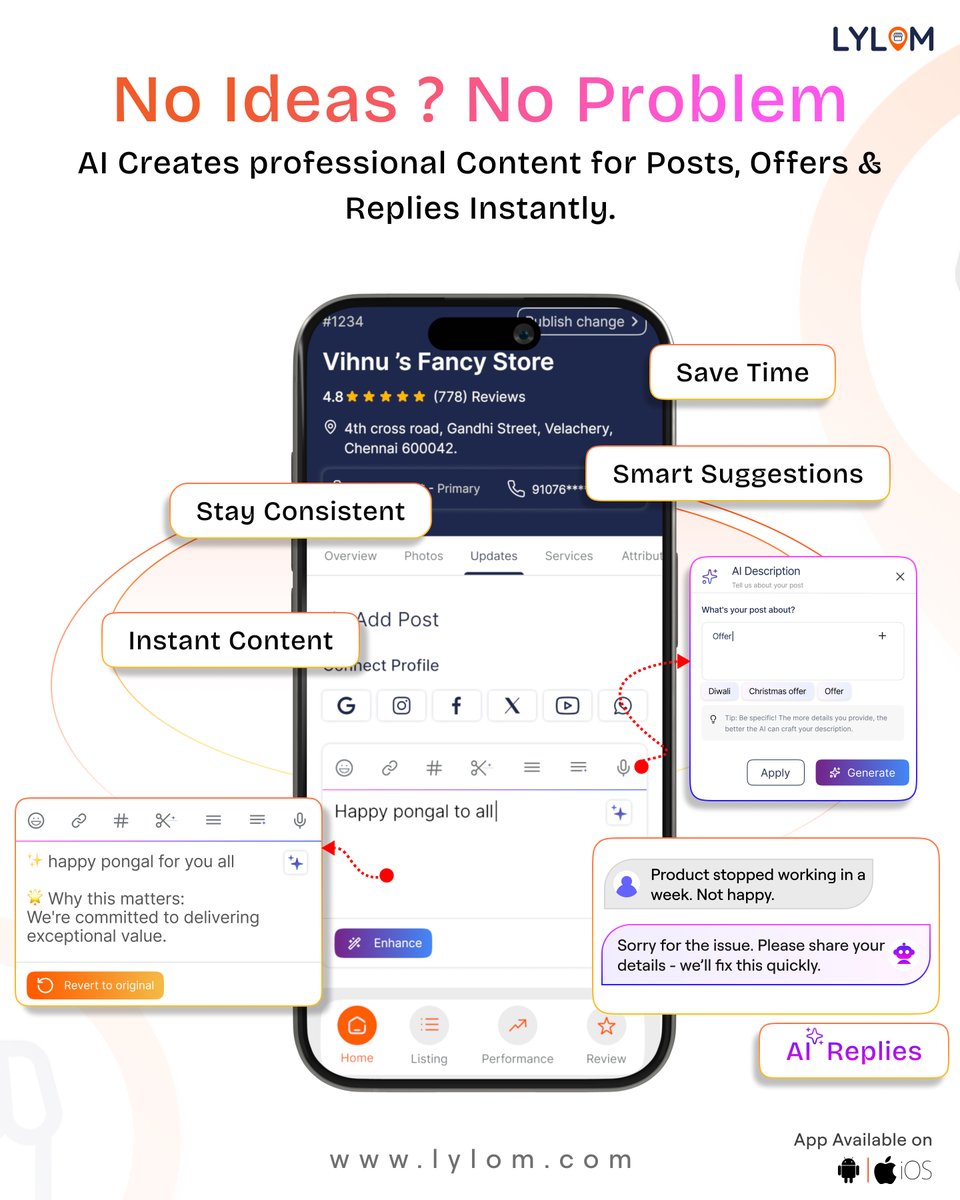 LylomGpb's tweet image. No ideas? No stress.

AI creates your posts, offers &amp;amp; replies instantly.
Stay active without the extra effort.
#AI #ContentCreation #Automation #SmallBusiness #Lylom #Marketing
