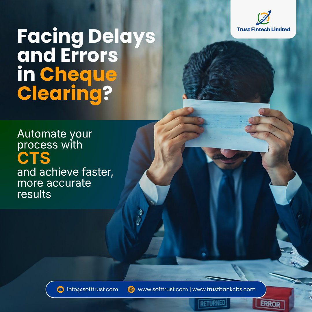Trust_Fintech's tweet image. Delays &amp;amp; errors in cheque clearing slowing you down?

Upgrade to CTS automation for faster processing, better accuracy &amp;amp; seamless compliance.Transform your operations today.

#CTS #ChequeClearing #Fintech #BankingAutomation #DigitalBanking