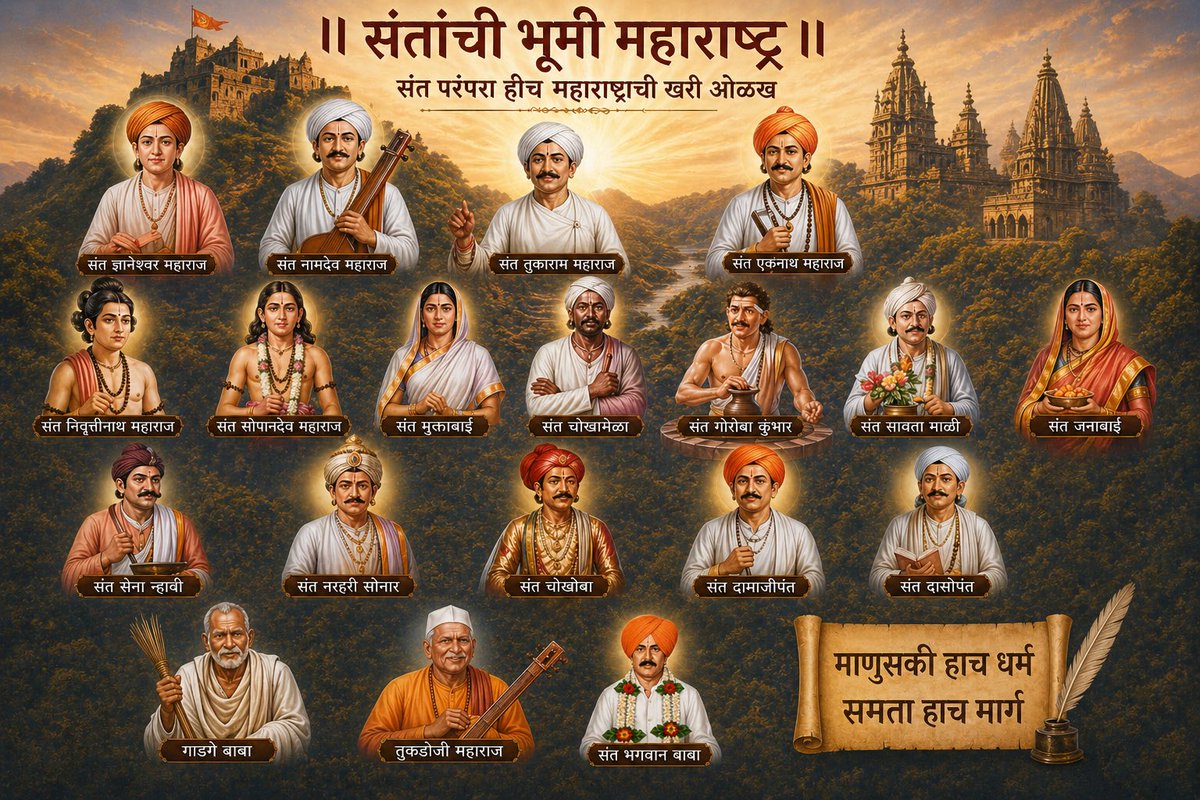 TheAnilkumarG94's tweet photo. महाराष्ट्र ही केवळ संतांची भूमी नाही, तर विचारांची, समतेची, मानवतेची आणि प्रबोधनाची भूमी आहे. इथे संतांनी धर्माचा अर्थ कर्मकांडात नाही, तर माणुसकीत शोधला.

संत ज्ञानेश्वर यांनी विश्वमानवतेचा विचार मांडला, संत नामदेव यांनी भक्तीला समाजाच्या प्रत्येक घटकापर्यंत पोहोचवले, संत तुकाराम यांनी ढोंगीपणा आणि खोट्या अहंकारावर कठोर प्रहार केला. संत एकनाथ यांनी अस्पृश्यतेविरोधात उभे राहत समतेचा संदेश दिला, तर समर्थ रामदास यांनी आत्मबल, शौर्य आणि संघटन यांचे महत्त्व पटवून दिले. १९व्या शतकात संत भगवानबाबा यांनी शिक्षणाचे महत्व अधोरीखीत केले. 

संत निवृत्तीनाथ, संत सोपानदेव, संत मुक्ताबाई यांनी अध्यात्म आणि जीवन यांचा सुंदर संगम घडवला.
संत चोखामेळा, संत गोरोबा कुंभार, संत सावता माळी, संत जनाबाई,संत सेना न्हावी, संत नरहरी सोनार यांनी आपल्या कार्यातून स्पष्ट सांगितले की देव हा जातीपातीच्या चौकटीत नसतो; तो श्रमात, प्रामाणिकपणात आणि माणुसकीत असतो.

संत दामाजीपंत आणि संत दासोपंत यांनी समाजहिताला प्राधान्य दिले. पुढे गाडगे बाबा यांनी अंधश्रद्धा, अस्वच्छता आणि ढोंगीपणावर झाडू फिरवला, तर तुकडोजी महाराज यांनी ग्रामगीतेतून राष्ट्रनिर्माणाचा विचार दिला.

इतकी विशाल आणि प्रगल्भ संतपरंपरा महाराष्ट्रात असताना, जर आज समाजाला माणसामाणसात भेद निर्माण करणाऱ्या, अंधश्रद्धेला खतपाणी घालणाऱ्या किंवा धर्माच्या नावाखाली व्यक्तिपूजा वाढवणाऱ्या भोंदूबाबांच्या प्रवचनांची गरज भासत असेल, तर ही केवळ सांस्कृतिक शोकांतिका नाही तर महाराष्ट्रधर्माच्या मूळ तत्त्वांपासून दूर जाण्याची धोक्याची घंटा आहे.

महाराष्ट्रधर्म म्हणजे कोणत्याही एका जातीचा, पंथाचा किंवा व्यक्तीचा धर्म नव्हे. तो शिव-फुले-शाहू-आंबेडकरांच्या समतेचा विचार आहे. तो वारकरी परंपरेच्या “विष्णुमय जग” या मानवतावादी दृष्टिकोनाचा वारसा आहे. इथल्या संतांनी कधीही द्वेष शिकवला नाही; त्यांनी संवाद, करुणा, समता आणि विवेक शिकवला.

आज काही लोक धर्माच्या नावाखाली समाजात भीती, द्वेष आणि अंधभक्ती निर्माण करण्याचा प्रयत्न करत असतील, तर त्याला विरोध करणे हीच खरी संतपरंपरेची सेवा ठरते.

संत तुकारामांनी म्हटले होते 
“जे का रंजले गांजले । त्यासी म्हणे जो आपुले ।”
याच एका ओळीत महाराष्ट्राच्या संतपरंपरेचा संपूर्ण आत्मा दडलेला आहे.

म्हणूनच महाराष्ट्राने गायगपट्यातून आयात झालेल्या ढोंगी अध्यात्मापेक्षा आपल्या संतांच्या विवेकवादी, समतावादी आणि मानवतावादी विचारांकडे पुन्हा वळण्याची गरज आहे. कारण महाराष्ट्राची खरी ओळख ही टाळ-मृदंगातील भक्तीत आहे, पण त्याहून अधिक ती माणसाला माणूस मानणाऱ्या विचारात आहे.

©️अनिलकुमार गित्ते