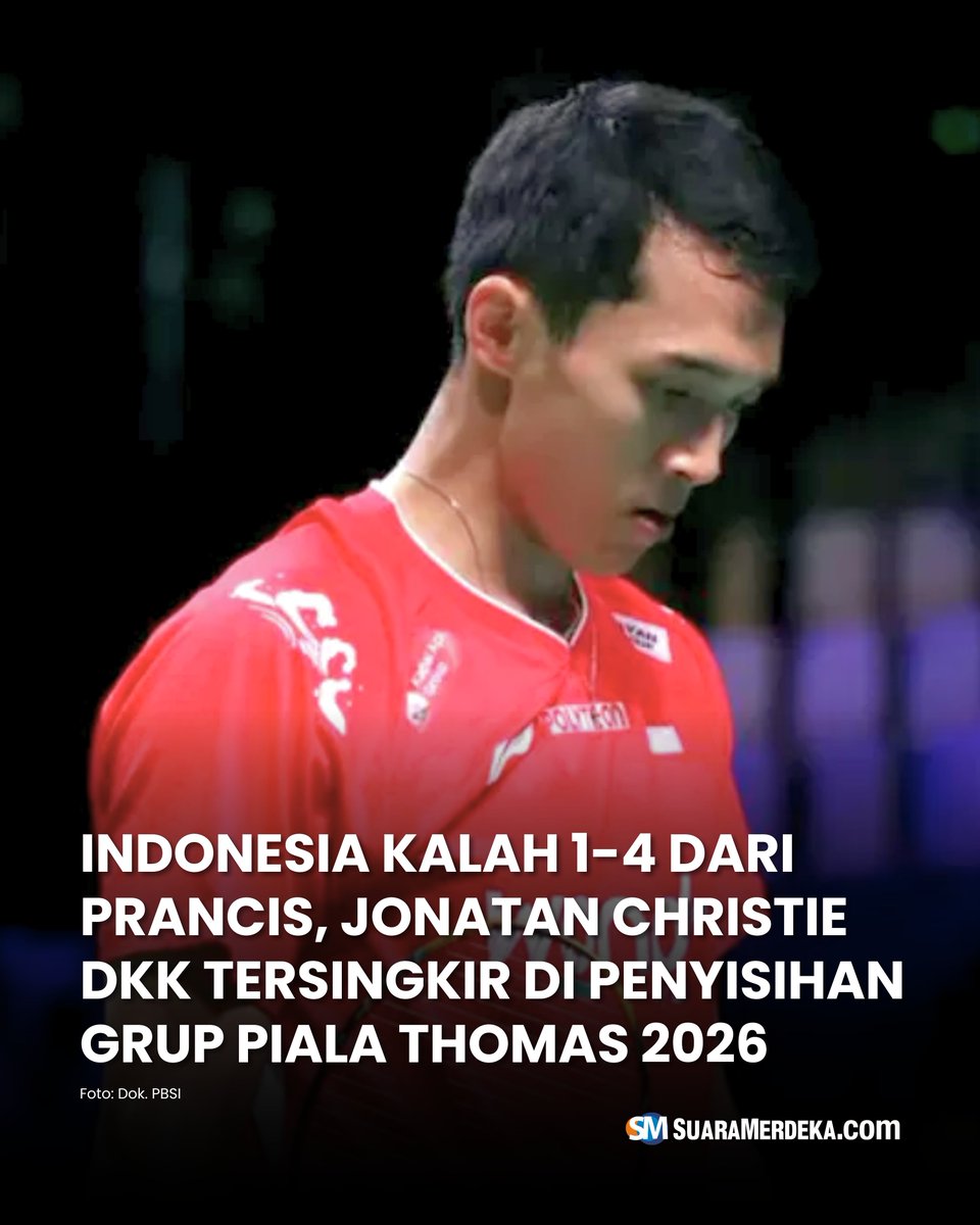suaramerdeka's tweet image. Rasanya sulit dipercaya, tapi ini nyata di Piala Thomas 2026. Sejarah baru saja tercipta di Forum Horsens, Denmark, Rabu (29/4) dini hari WIB, ini adalah jenis sejarah yang ingin kita hapus secepat mungkin.

#suaramerdeka #thomascup #indonesia #prancis #jonatanchristie